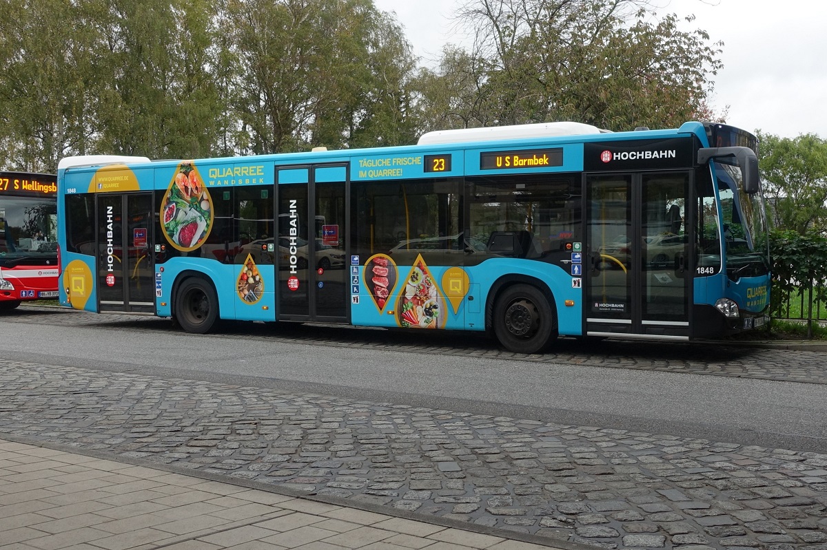 HHA 1848 (HH-YB 1848) am 25.10.2019, Hamburg, U-Bahn Billstedt, EvoBus Citaro MB C2, 3-türig, EZ 07.2018 /