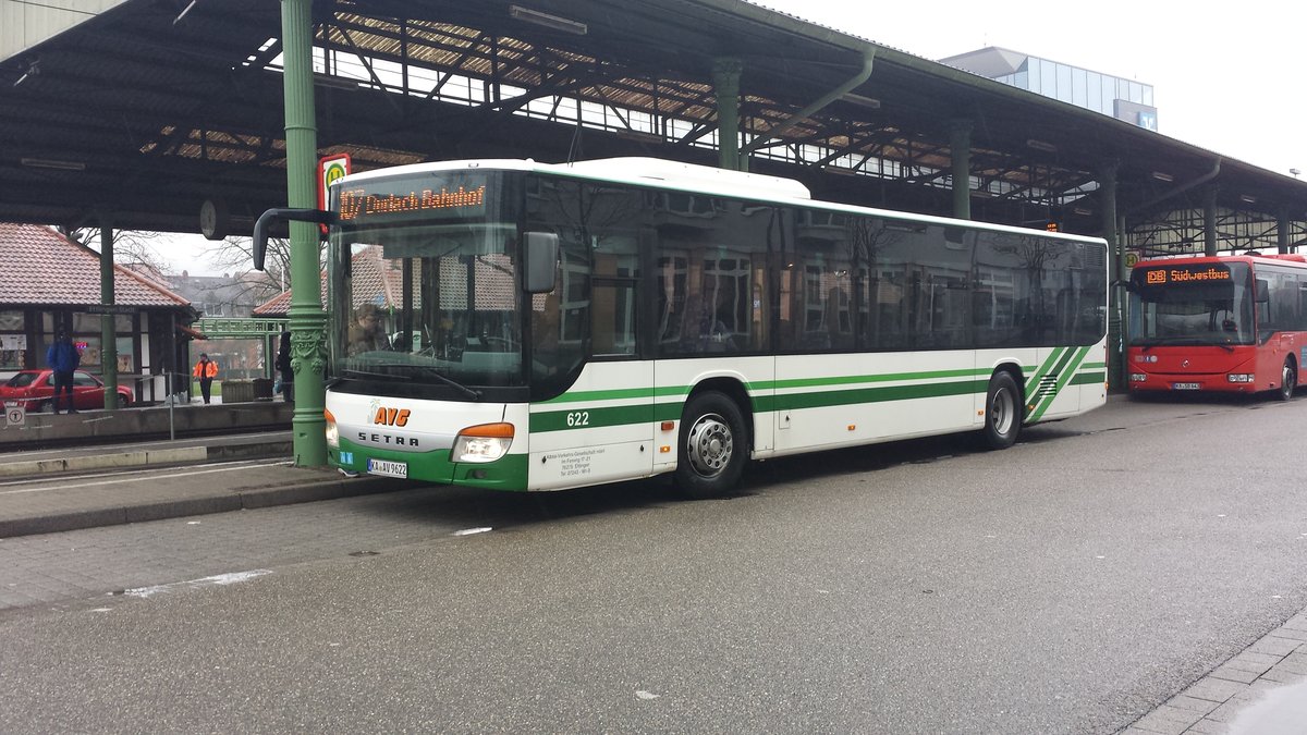 Hier der KA AV 9622 der AVG auf der Linie 107 zum Durlach Bahnhof. Gesichtet in Ettlingen Stadt am 15.02.2018.
