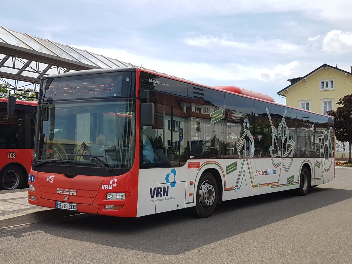 Hier ist der MZ DB 2115 von DB Regio Bus Mitte (ex Rheinpfalzbus, Ludwigshafen) auf der Buslinie 549 nach Berg Bahnhof im Einsatz. Gesichtet am 18 Juni 2019 am Bahnhof in Kandel.