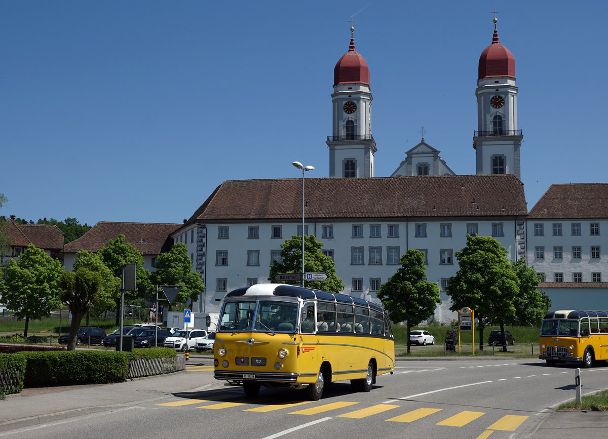 Historische Postautos der Marken SAURER, BERNA UND FBW anlässlich der Ausfahrt vom 8. Mai 2018 in St. Urban.
Foto: Walter Ruetsch 