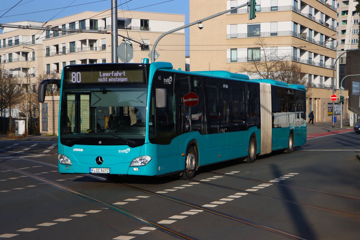 ICB Mercedes Benz Citaro 2 G Wagen 452 am 24.01.26 auf der Linie 80 in Frankfurt am Main