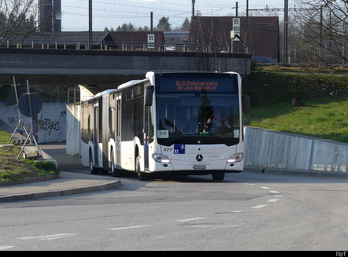 intertours - Mercedes Citaro ( ex TL ) Nr.477 FFR 300477 unterwegs in Busswil als Bahnersatz für die BLS zwischen Brügg und Busswil am 19.03.2022