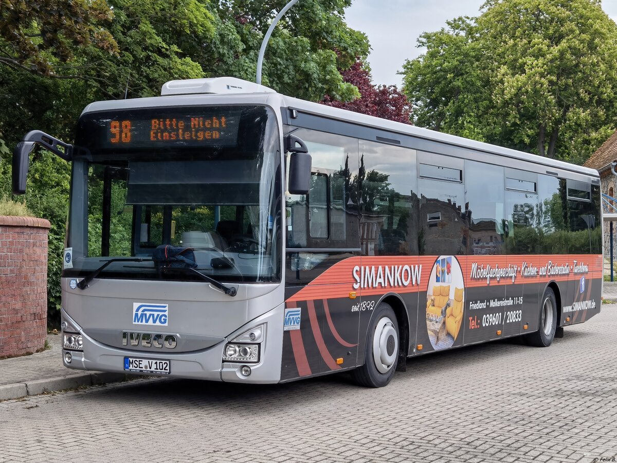 Iveco Crossway der MVVG in Strasburg am 21.05.2022