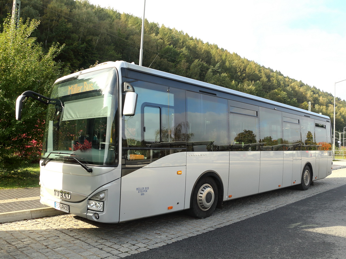 Iveco-Irisbus Crossway am 16. Oktober 2021 im Busbahnhof in Bad Schandau am Bahnhof.
