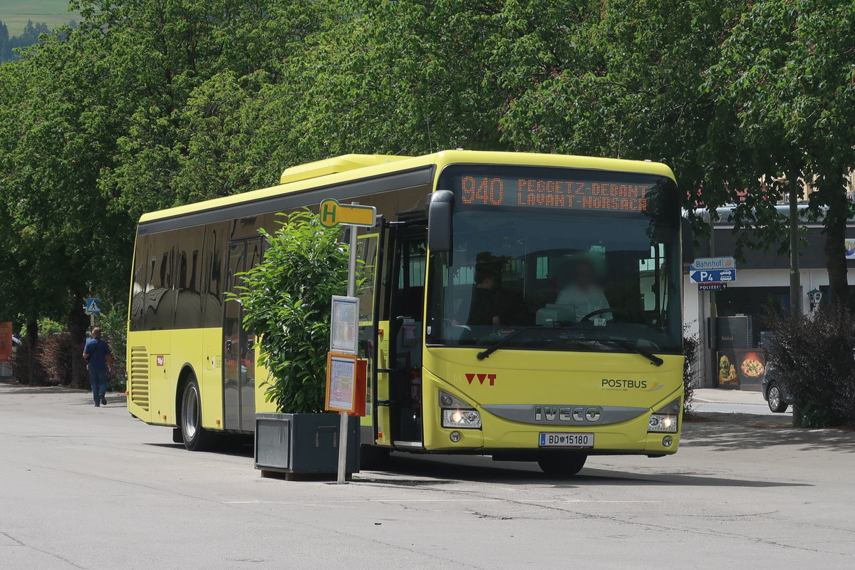 Iveco-Irisbus Crossway von Postbus (BD-15180) als Linie 940 am Busbhf. Lienz. Aufgenommen 10.6.2019.