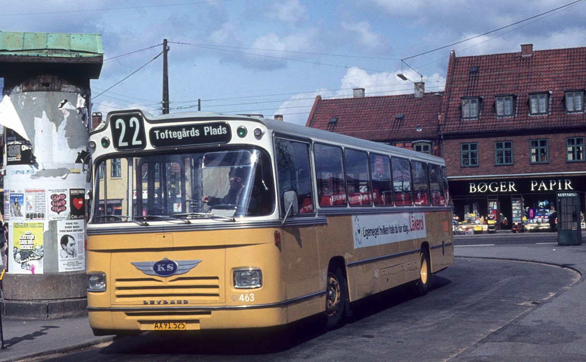 København / Kopenhagen KS Buslinie 22 (Leyland/DAB-LIDRT 12/4 Serie 2-463) Husumvej / Frederikssundsvej am 12. April 1973.