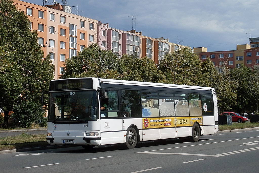 Karosa-Renault Citybus (Agora) #1023 der Jaroslav Štěpánek auf der Linie 110 in Prag. Dieser Wagen wurde in 2014 aus Děčín gekauft. (27.6.2016)