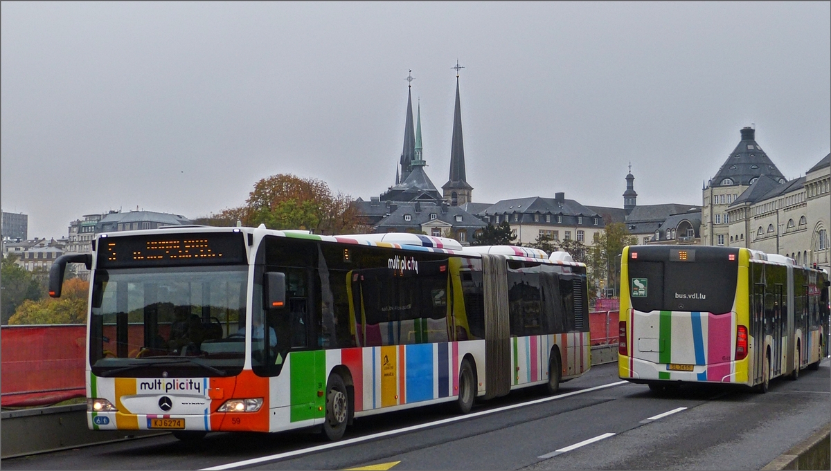 KJ 6274, Mercedes Benz Citaro Gelenkbus des VDL, auf der neuen Streckenführung in Richtung Hauptbahnhof der Stadt Luxemburg.  06.11.2019
