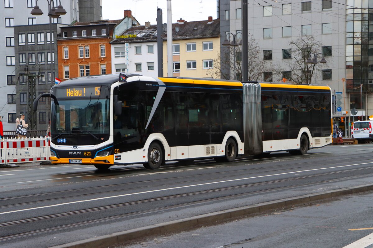 Mainzer Mobilität MAN eLions City Wagen 621 am 16.02.26 in Mainz Hauptbahnhof