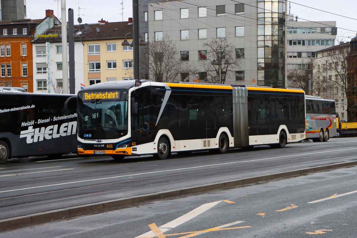 Mainzer Mobilität MAN eLions City Wagen 621 am 16.02.26 in Mainz Hauptbahnhof