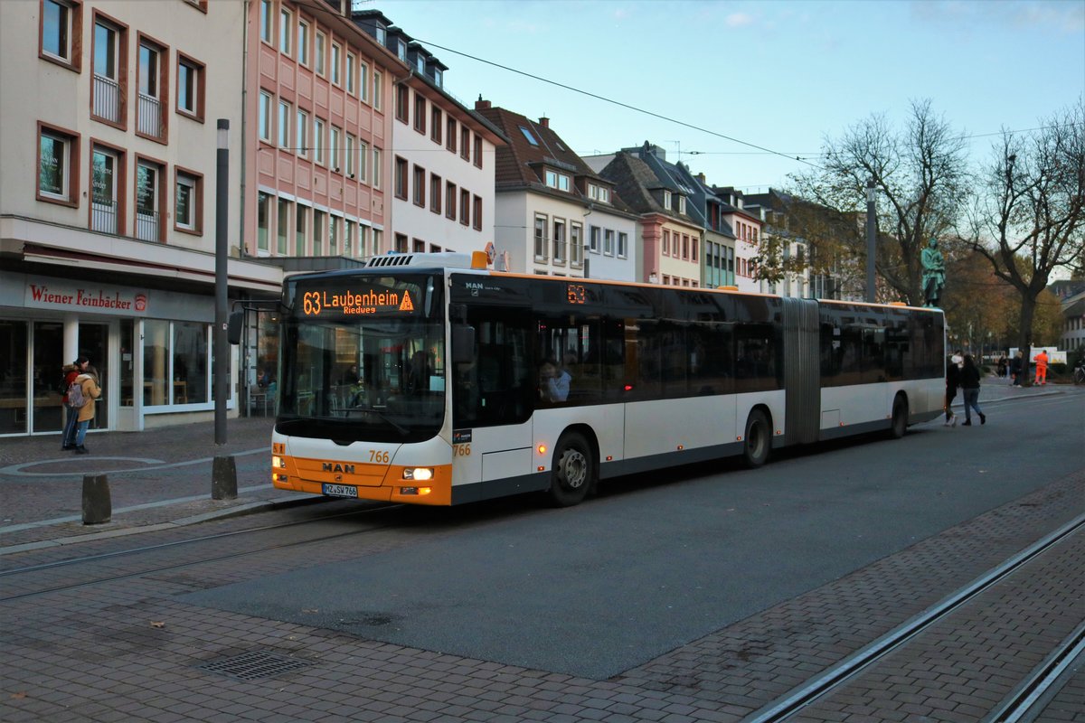 Mainzer Mobilität MAN Lions City G Wagen 766 am 09.11.19 in Mainz 