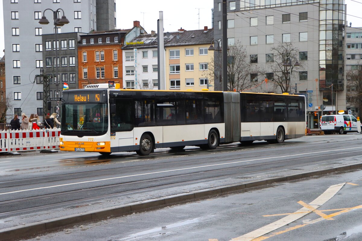Mainzer Mobilität MAN Lions City Wagen 722 am 16.02.26 in Mainz Hauptbahnhof