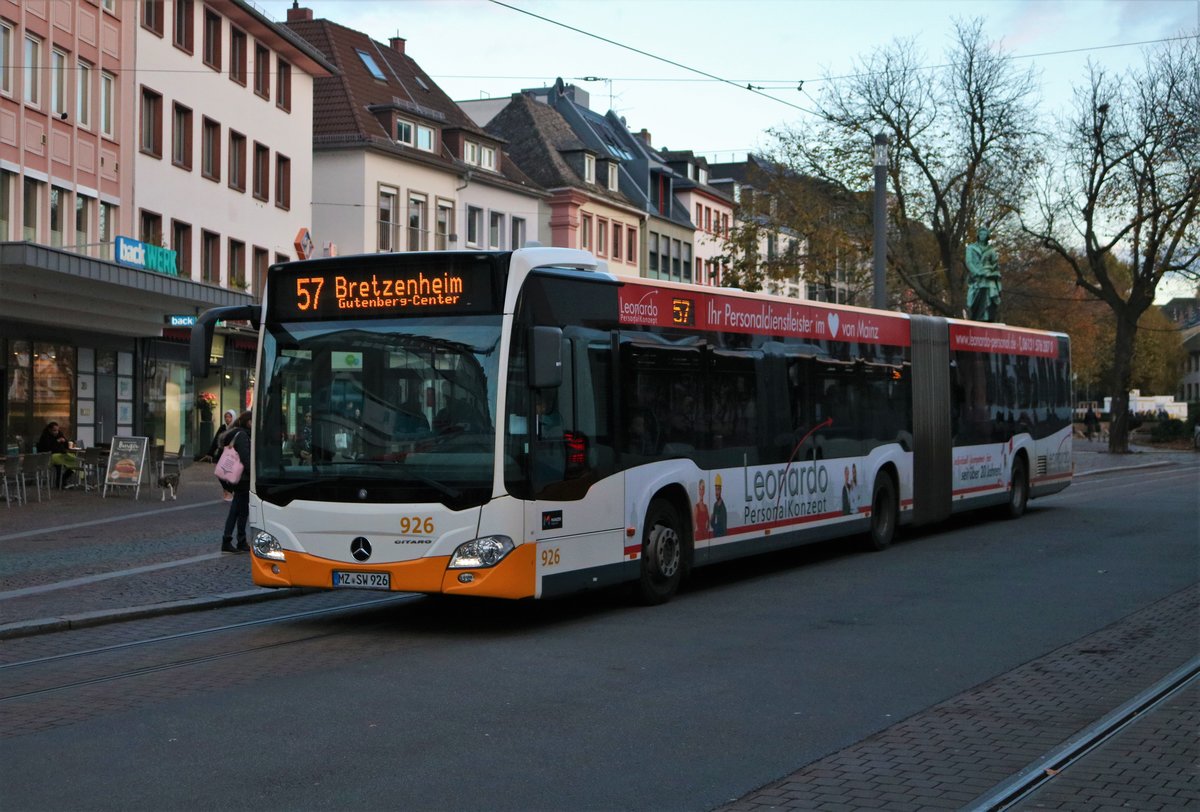 Mainzer Mobilität Mercedes Benz Citaro 2 G Wagen 926 am 09.11.19 in Mainz 