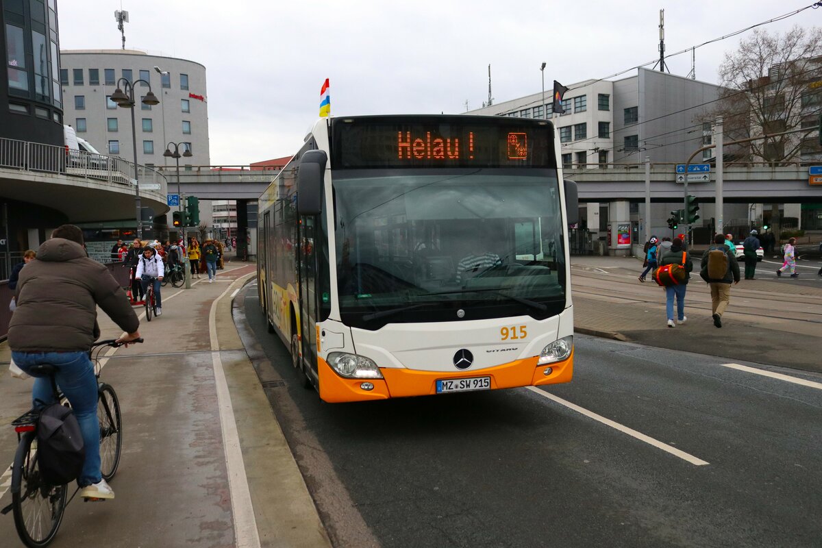 Mainzer Mobilität Mercedes Benz Citaro 2 G Wagen 915 am 12.02.24 in Mainz Hauptbahnhof