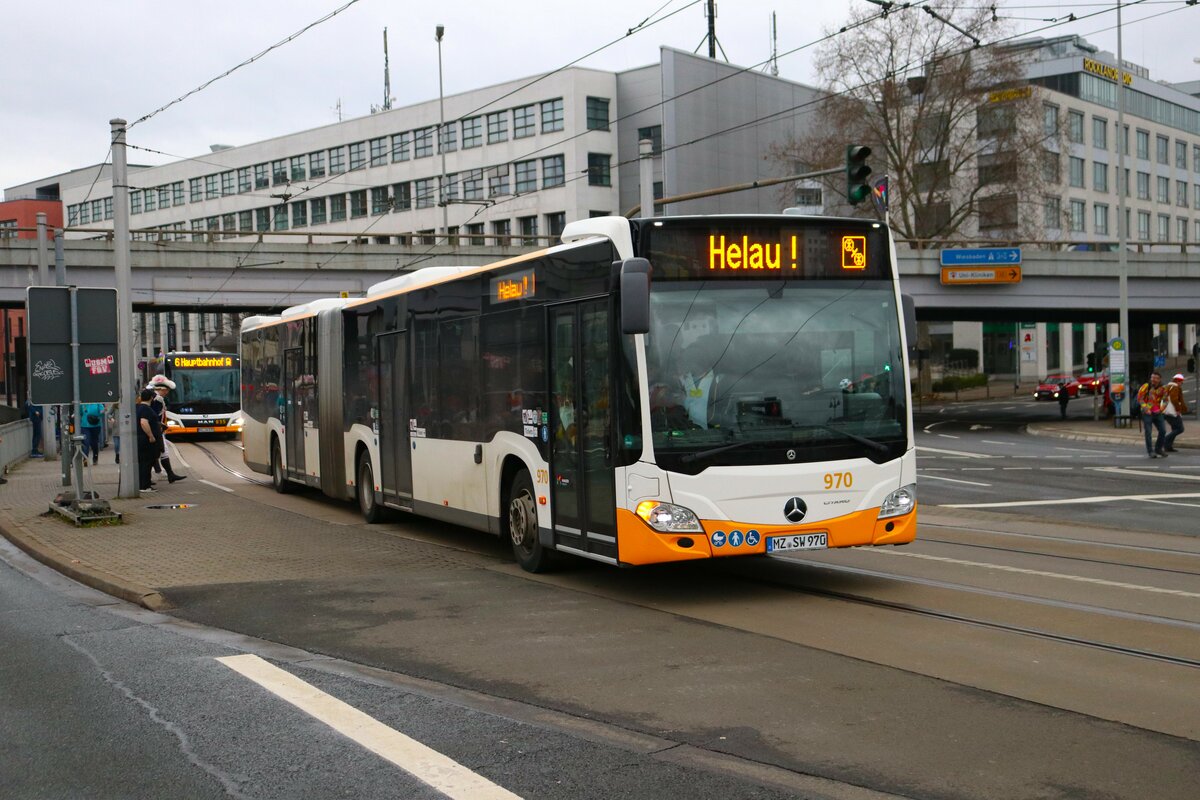 Mainzer Mobilität Mercedes Benz Citaro 2 G Wagen 970 am 12.02.24 in Mainz Hauptbahnhof