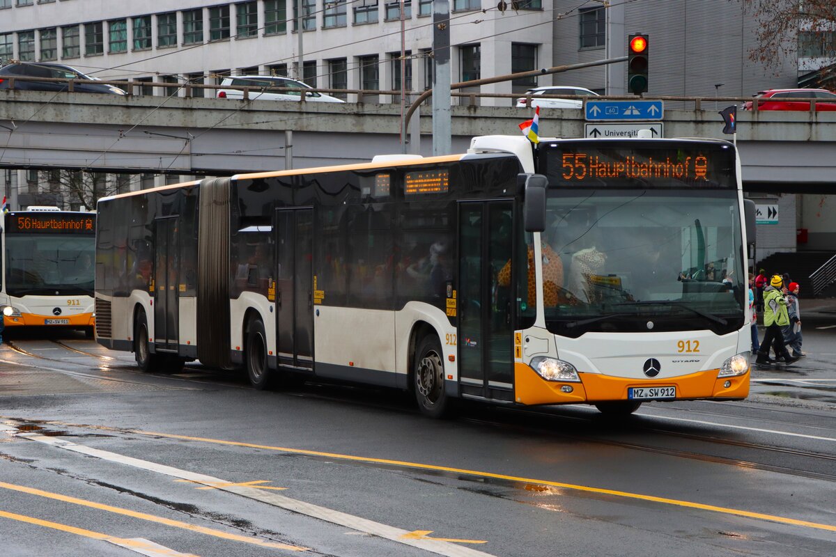 Mainzer Mobilität Mercedes Benz Citaro 2 G Wagen 912 am 16.02.26 in Mainz Hauptbahnhof