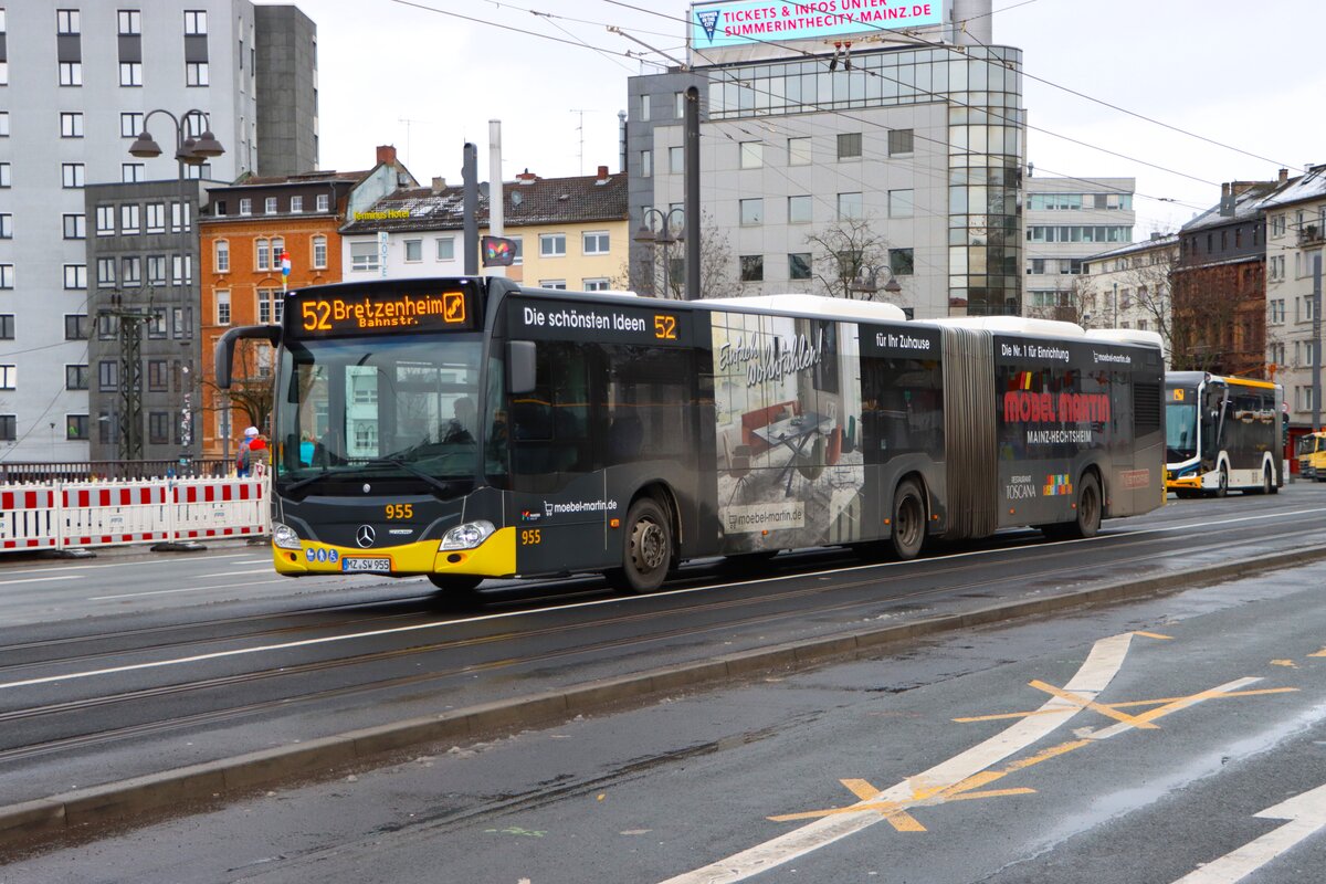 Mainzer Mobilität Mercedes Benz Citaro 2 G Wagen 955 am 16.02.26 in Mainz Hauptbahnhof