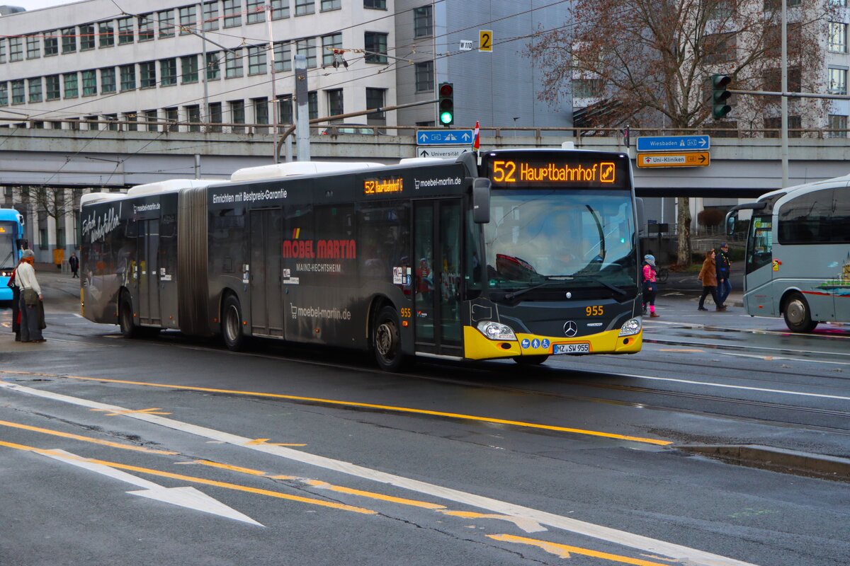 Mainzer Mobilität Mercedes Benz Citaro 2 G Wagen 955 am 16.02.26 in Mainz Hauptbahnhof