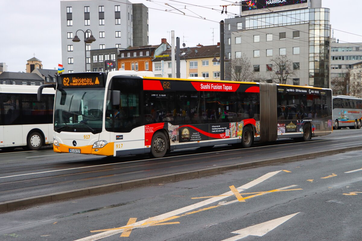Mainzer Mobilität Mercedes Benz Citaro 2 G Wagen 917 am 16.02.26 in Mainz Hauptbahnhof