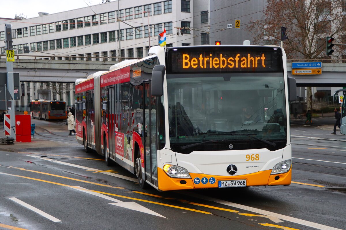 Mainzer Mobilität Mercedes Benz Citaro 2 G Wagen 968 am 16.02.26 in Mainz Hauptbahnhof