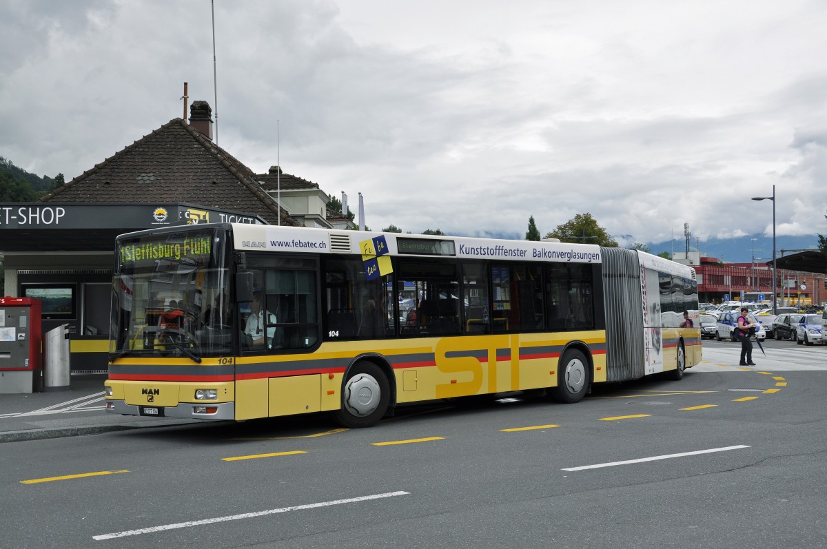 MAN Bus 104 auf der Linie 1 am Bahnhof Thun. Die Aufnahme stammt vom 29.07.2014.