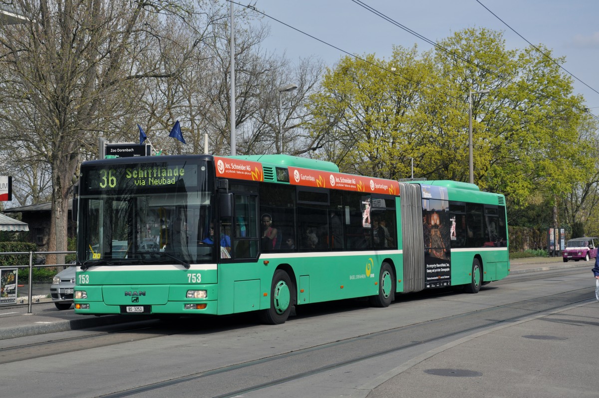 MAN Bus 753 auf der Linie 36 am ZOO Dorenbach. Die Aufnahme stammt vom 01.04.2014.