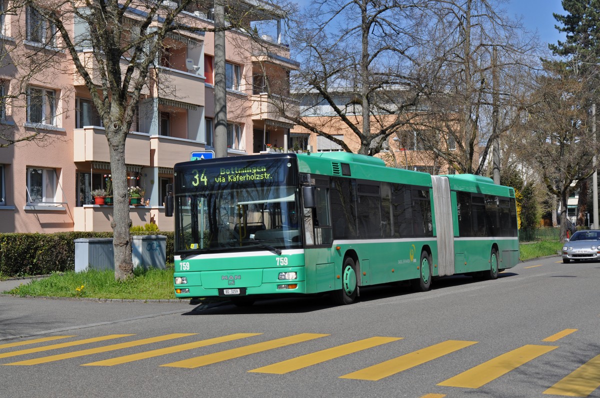 MAN Bus 759 auf der Linie 34 fährt zur Haltestelle Gotenstrasse. Die Aufnahme stammt vom 07.04.2015.