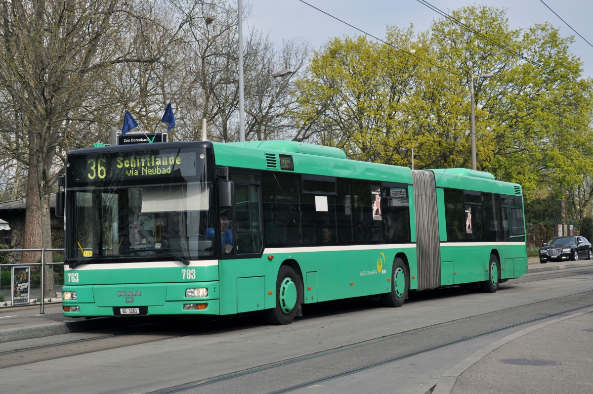 MAN Bus 763 auf der Linie 36 am ZOO Dorenbach. Die Aufnahme stammt vom 01.04.2014.
