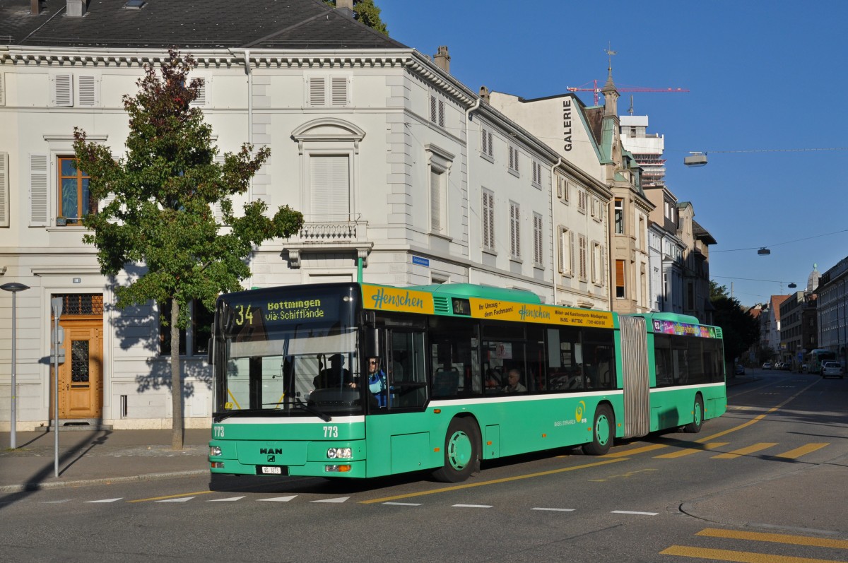 MAN Bus 773 auf der Linie 34 kurz vor der Haltestelle Wettsteinplatz. Die Aufnahme stammt vom 27.09.2014.