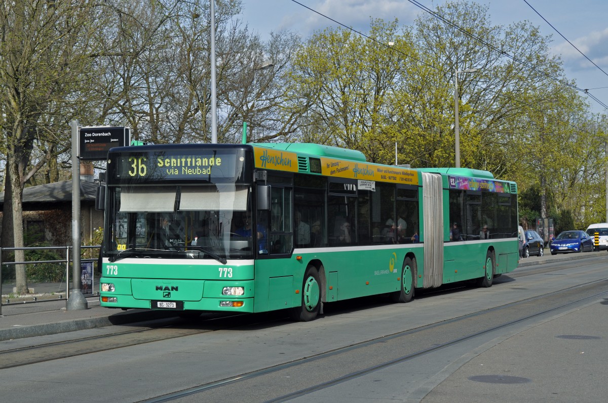 MAN Bus 773 auf der Linie 36 bedient die Haltestelle ZOO Dorenbach. Die Aufnahme stammt vom 13.04.2015.