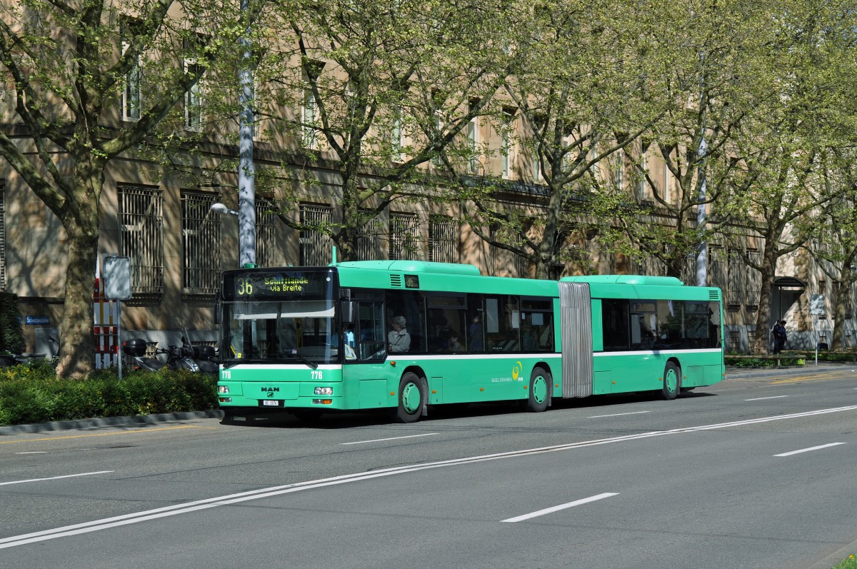 MAN Bus 776 auf der Linie 36 fährt zur Haltestelle am Badischen Bahnhof. Die Aufnahme stammt vom 22.04.2015.