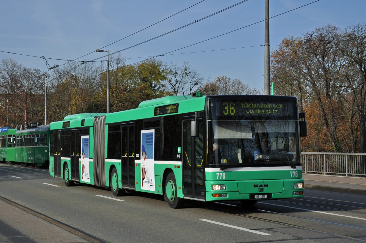 MAN Bus 778 auf der Linie 36 fährt zur Haltestelle Margarethen. Die Aufnahme stammt vom 24.11.2014.