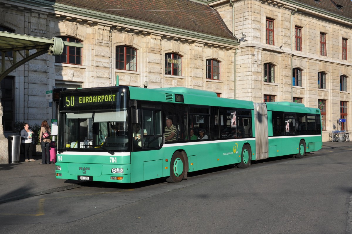 MAN Bus 784 auf der Linie 50 am Bahnhof SBB. Die Aufnahme stammt vom 21.06.2014.