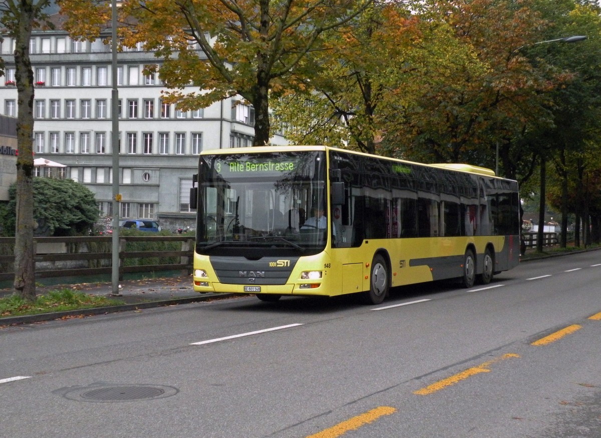 MAN Bus mit der Betriebsnummer 148 auf der Linie 3 kurz vor der Haltestelle Postbrcke. Die Aufnahme stammt vom 09.10.2013.