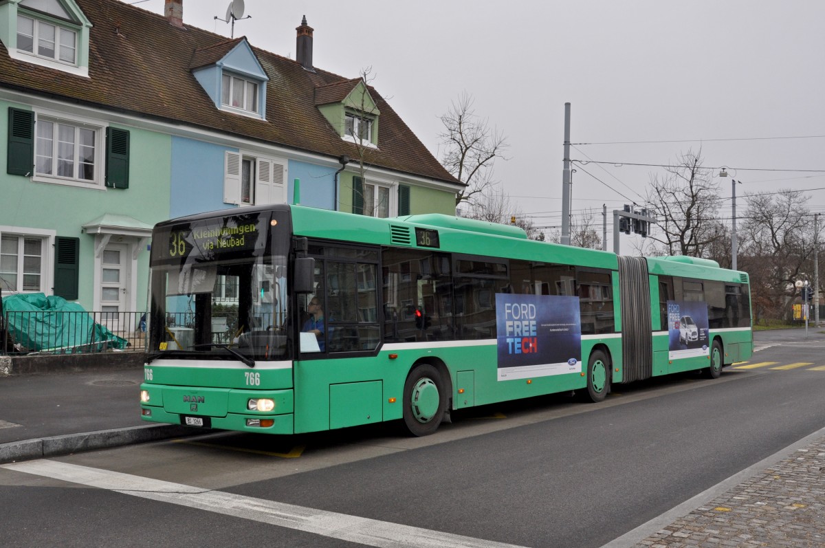 MAN Bus mit der Betriebsnummer 766 auf der Linie 36 an der Haltestelle Morgartenring. Die Aufnahme stammt vom 16.01.2015.