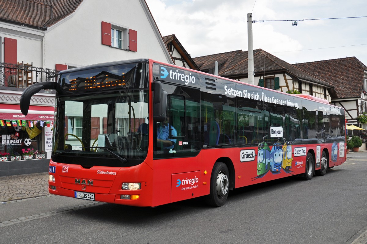 MAN Linos City von Südbaden Bus auf der Line 38 an der Endstation in Allschwil. Die Aufnahme stammt vom 05.06.2014.