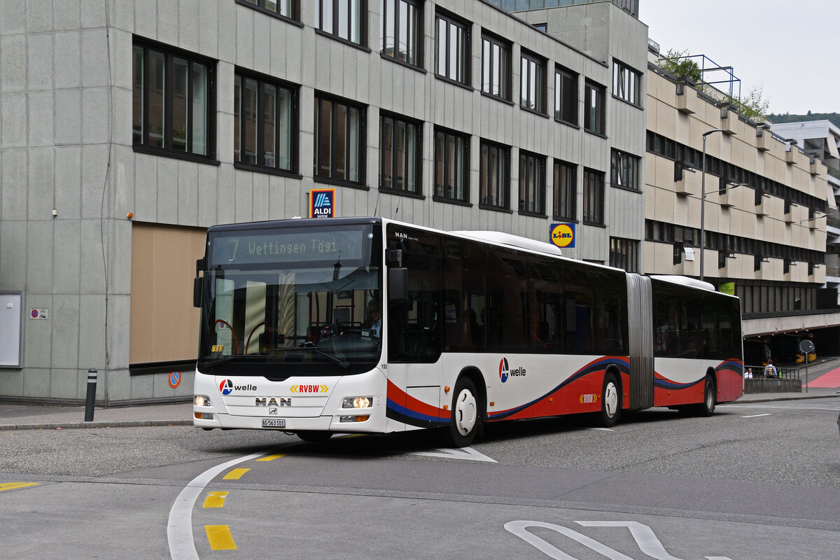 MAN Lions City 193, auf der Linie 7, f�hrt am 08.09.2025 zur Haltestelle beim Bahnhof Baden.