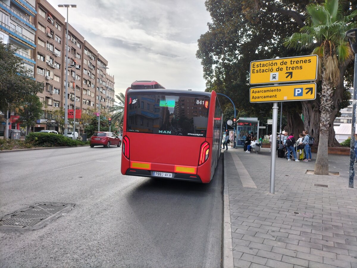 MAN Lion's City 19C, Wagen 841, Baujahr 2023, Firma Masatusa, bedient die Haltestelle Estación Salamanca in Alicante am 31.10.2023.