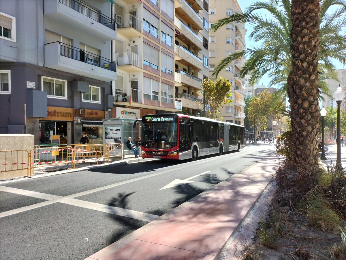 MAN Lion's City 19C, Wagen 842, Firma Masatusa, Baujahr 2023, bedient die Haltestelle Montañeta-Soto in Alicante am 07.11.2023.