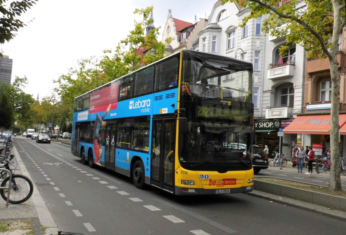 Man Lions City DD - BVG Wagen 3516 als 282 U Breitenbachplatz am 30.08.14 auf der Schloßstraße