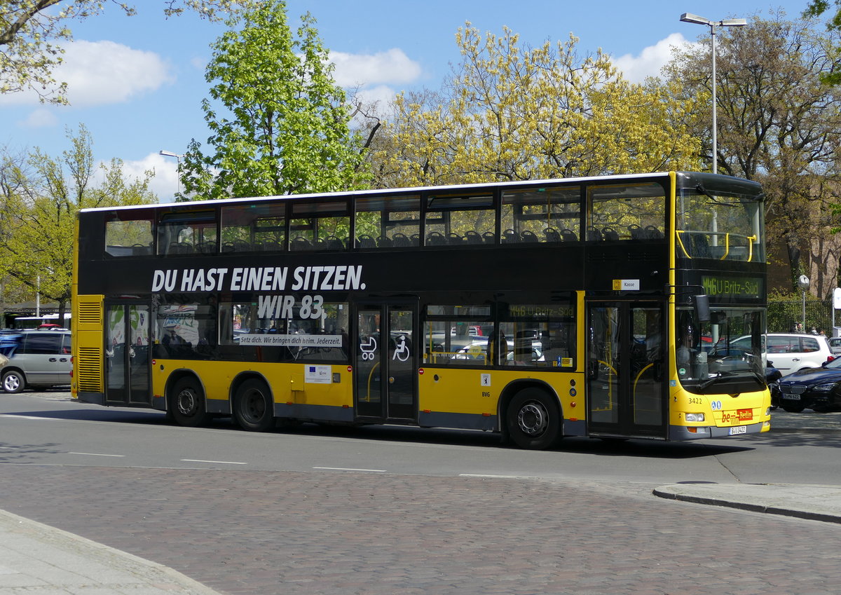 MAN Lion's City DD der BVG, Wagen '3422', Berlin im April 2017.