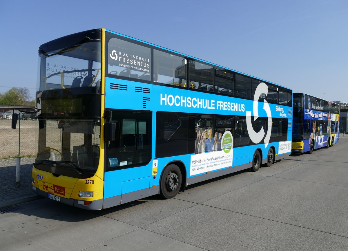MAN Lion's City DD der BVG, Wagen '3278', Berlin im April 2017.