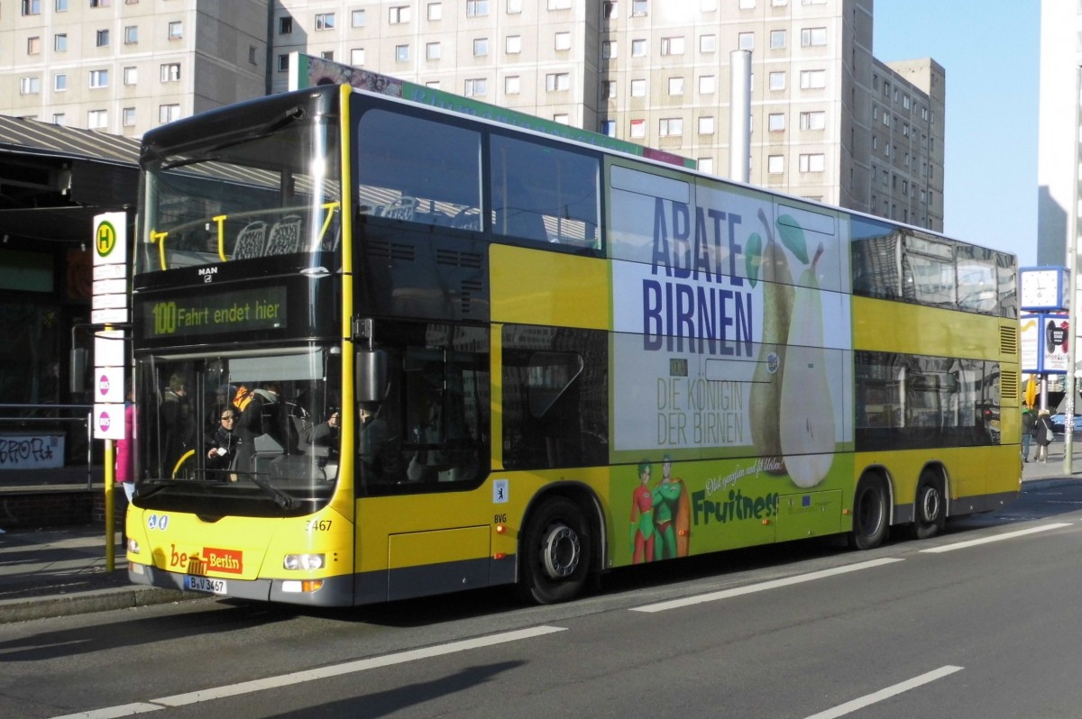 MAN Lions City DD Wg.3467 auf´m 100er am S+U Alex/Memhardstr., 14.2.15