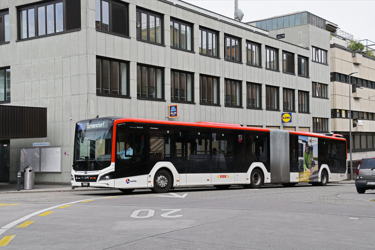 MAN Lions City Hybridbus 316, auf der Linie 7, f�hrt am 08.09.2025 zur Haltestelle beim Bahnhof Baden.