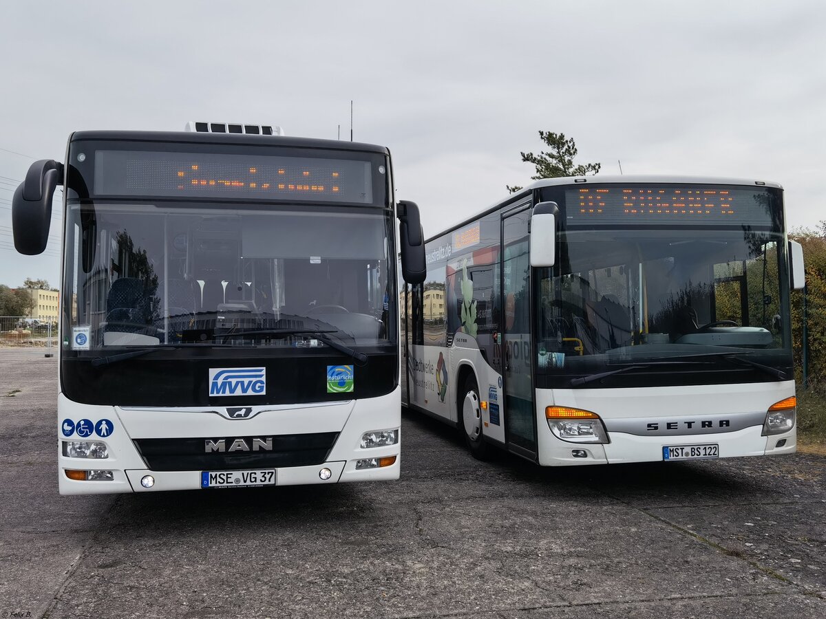 MAN Lion's City LE Ü der MVVG und Setra 415 NF von Becker-Strelitz Reisen aus Deutschland in Neubrandenburg am 13.10.2021