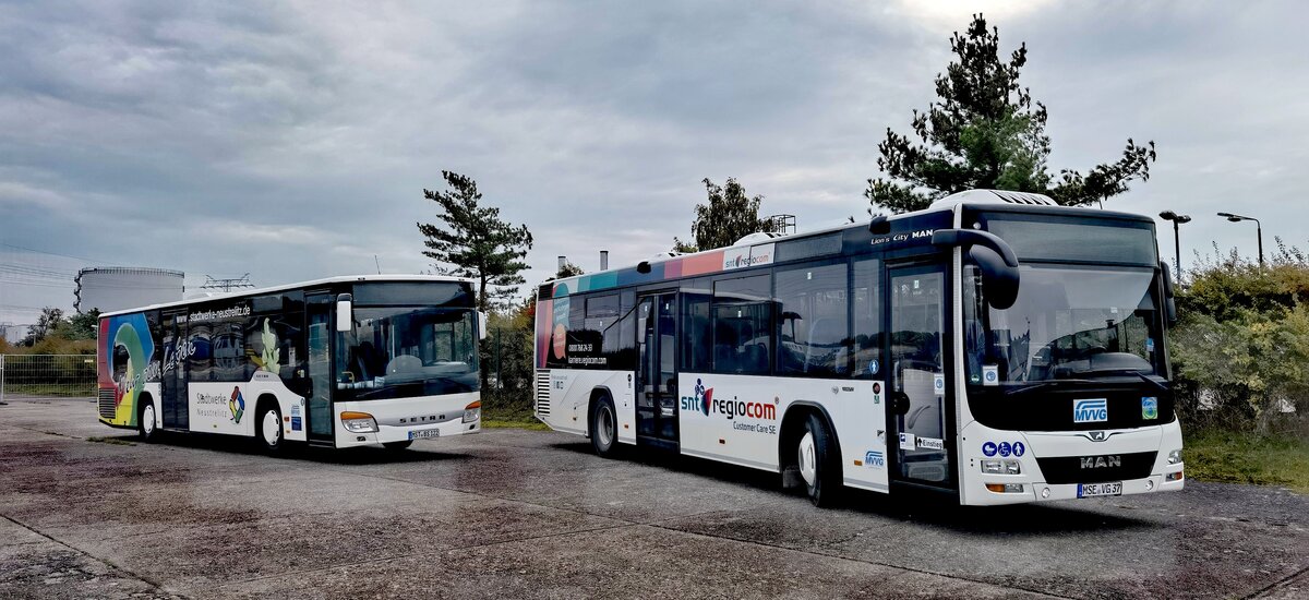 MAN Lion's City LE Ü der MVVG und Setra 415 NF von Becker-Strelitz Reisen aus Deutschland in Neubrandenburg am 13.10.2021