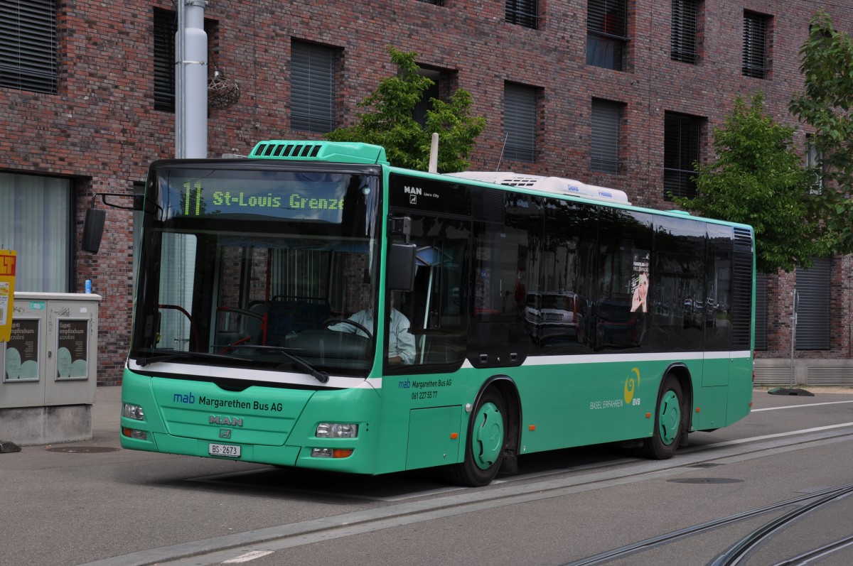 MAN Lions City der Margrethen Bus AG auf der Line 11 als Tramersatz an der Haltestelle Bahnhof St. Johann. Die Aufnahme stammt vom 16.08.2014.
