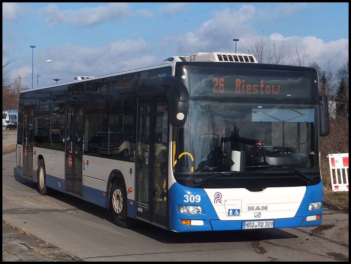 MAN Lion's City der Rostocker Straenbahn AG in Rostock am 12.02.2014