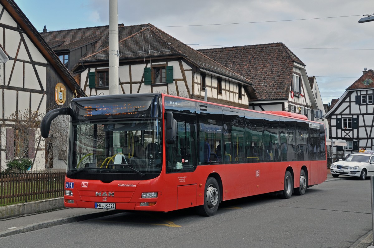 MAN Lions City von Südbaden Bus auf der Linie 38 an der Endstation in Allschwil. Die Aufnahme stammt vom 11.02.2014.