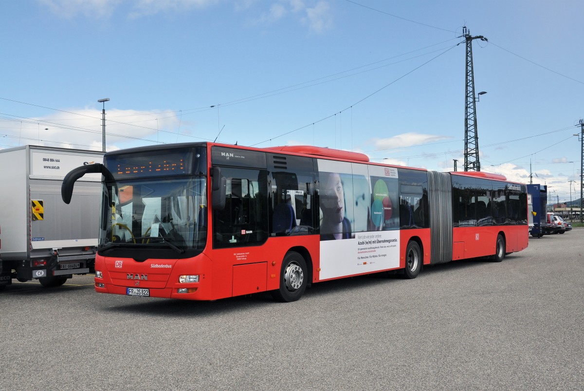 MAN Lions City von Südbaden Bus bei einem Bahnhersatz am Badischen Bahnhof In Basel. Die Aufnahme stammt vom 13.08.2014.